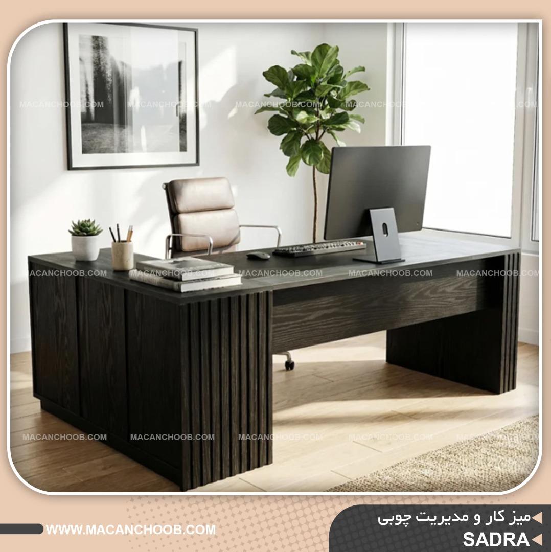 میز کار و مدیریت چوبی سند بلاست شده ال شکل کشو دار مدل SADRA 